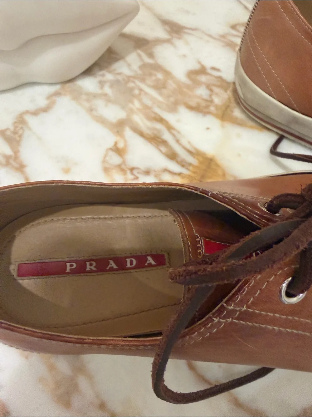 Prada Men's Casual Brown Leather Lace-Up Sneakers